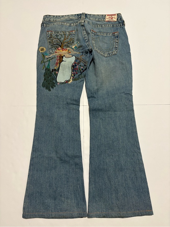 True Religion Denim - True Religion Vintage Embroidered Peacock Flare Jeans Made in USA Size 30